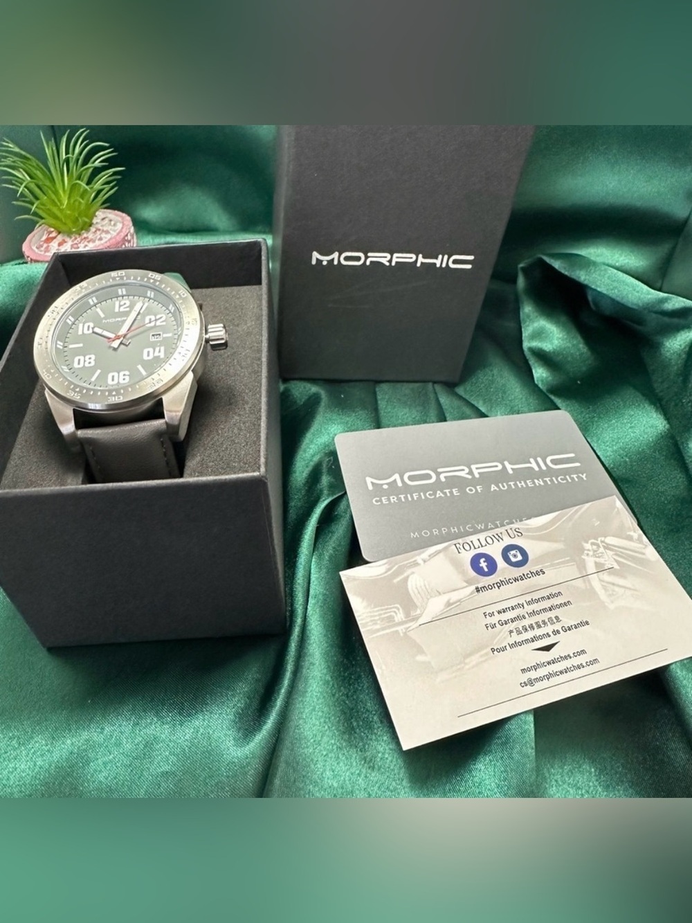 Morphic MPH6303 Men’s Stainless Steel Quartz Watch Black Dial Leather Band NWT